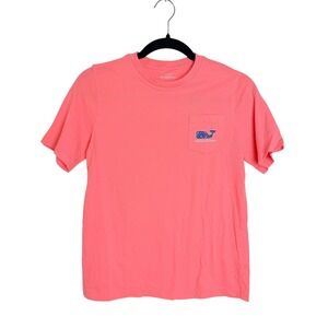 Vineyard Vines Boys Coral Pink Whale Graphic Pocket T-Shirt Size M 12-14